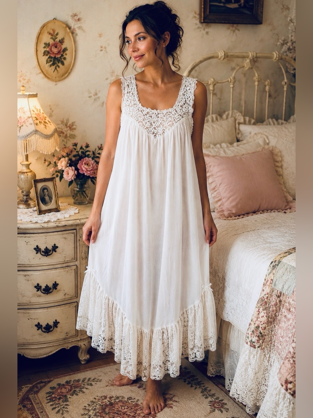 White Rose Katherine Harestad Cotton & Lace Vintage Romantic Victorian Nightgown